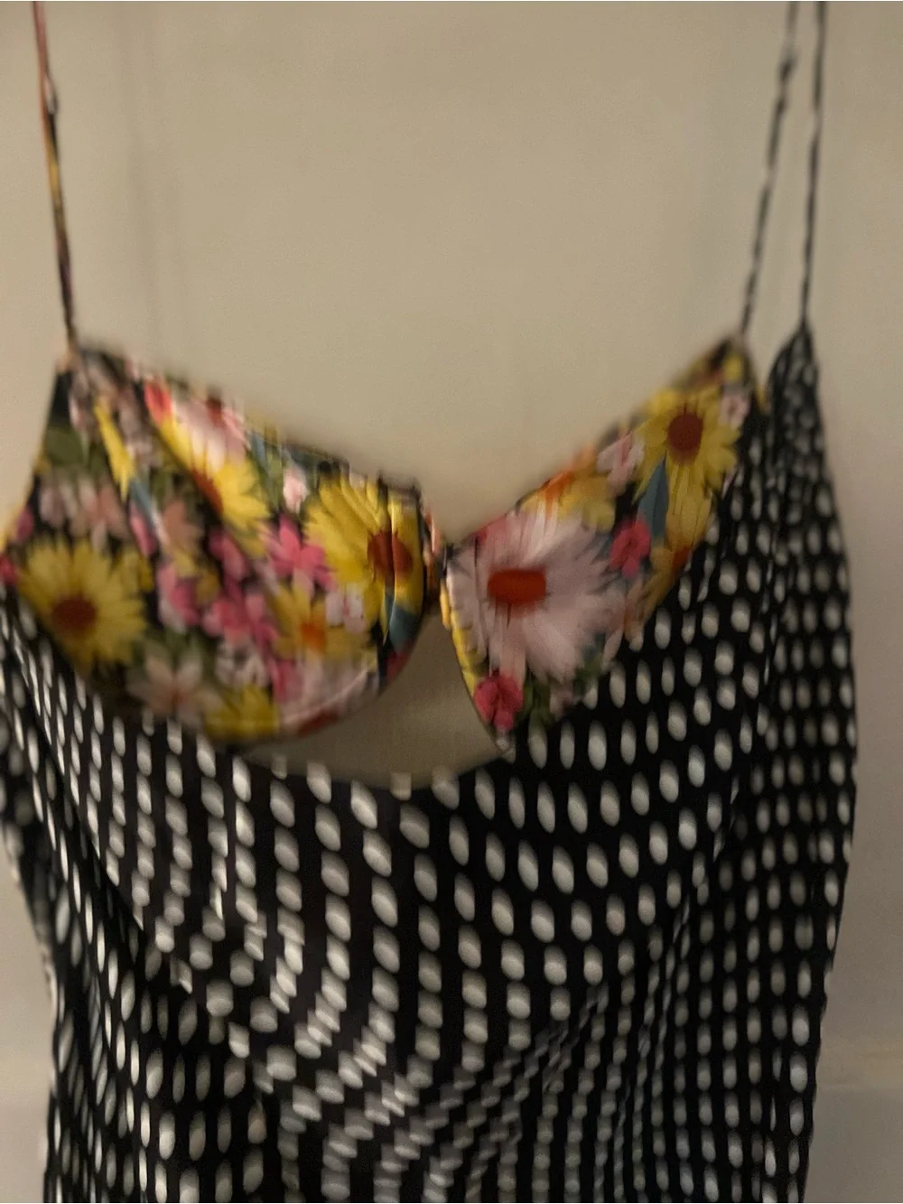 For love and lemons Anya Black Polka Dot Slip Dress with Floral Bust